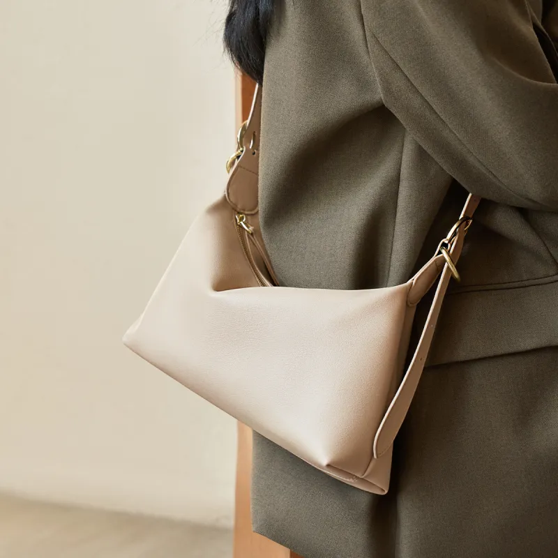 AOKANG Cow Leather Baguette Bag Crossbody Bag Shoulder Bag Large Size Women's Classic Black/Caramel Brown/Cream Apricot-12