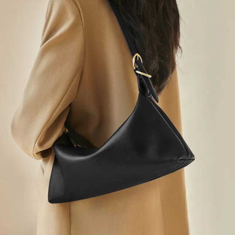 AOKANG Cow Leather Baguette Bag Crossbody Bag Shoulder Bag Large Size Women's Classic Black/Caramel Brown/Cream Apricot-3