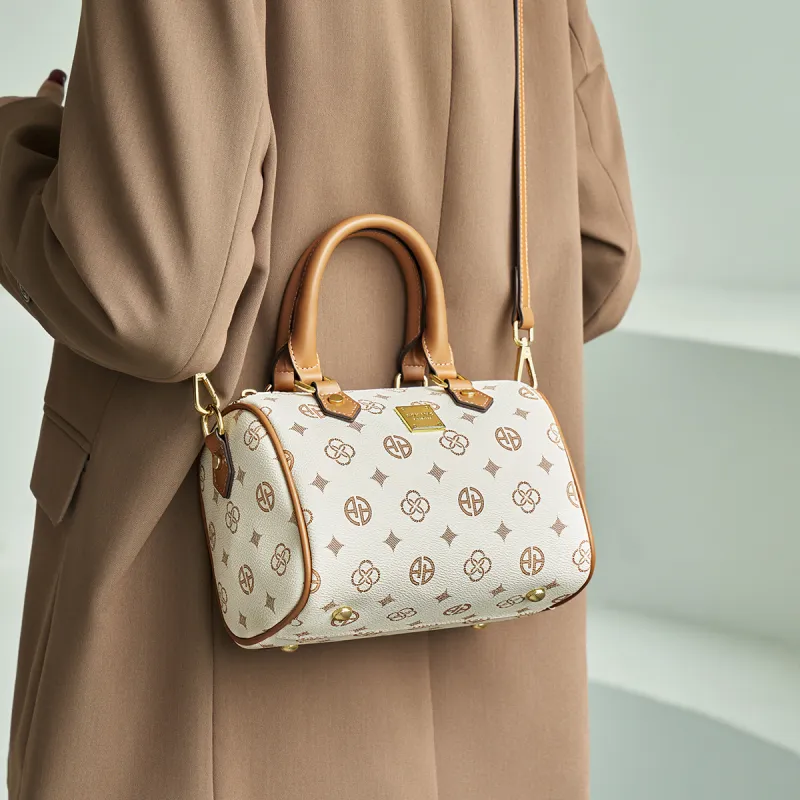 AOKANG PVC Boston Mom Bag Handbag Underarm Shoulder Bag, Crossbody Bag Regular Women's Coffee/Ecru-6