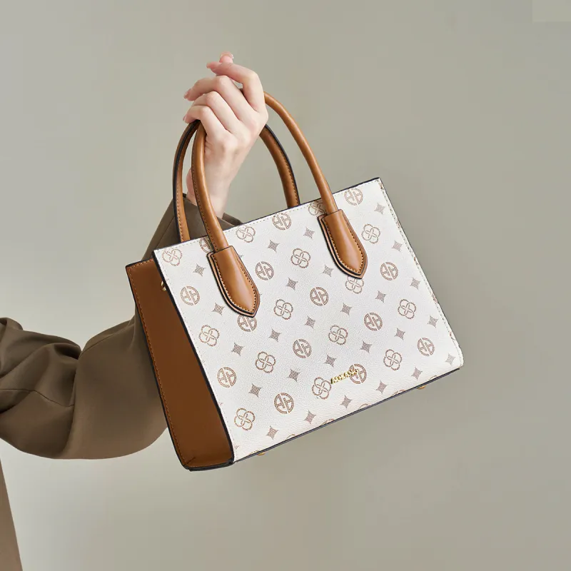 AOKANG PVC And Synthetic Leather Totes Handbags Medium Size Women's Coffee/Ecru-7