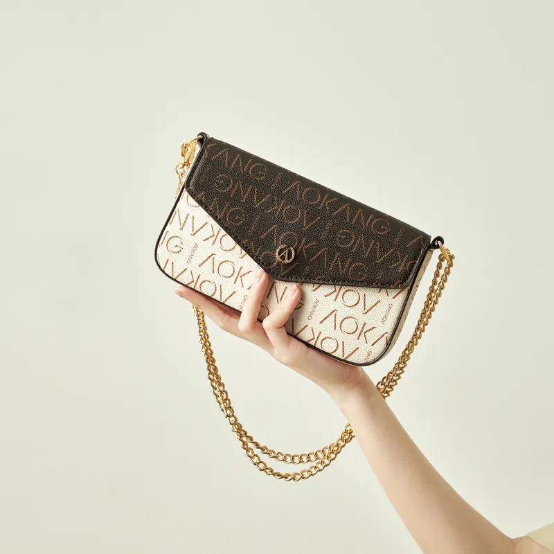 AOKANG PVC Crossbody Bag Shoulder Bag Women's Cocoa Coffee & Tangerine Yellow/Cocoa Coffee & Coconut Milk White-6