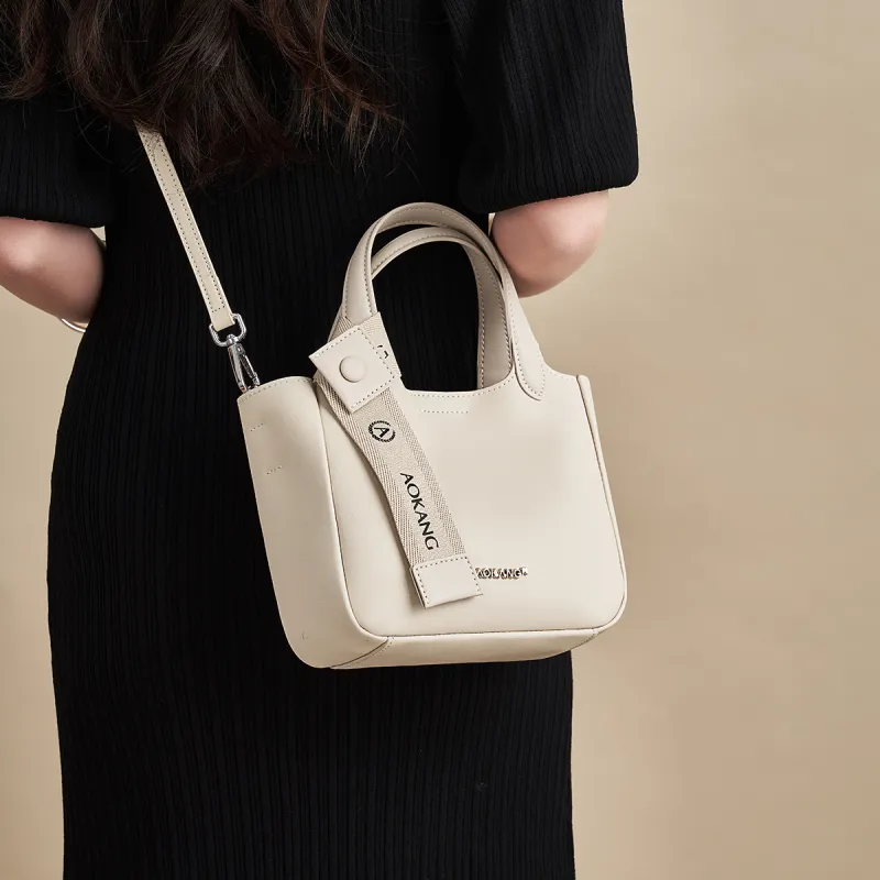 AOKANG Cow Split Leather Bucket Bag, Crossbody Bag, Handbag Regular Women's Cocoa Brown/Hepburn Black/Cream Apricot-19