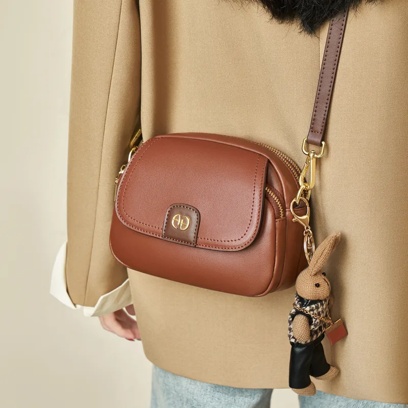 AOKANG Cow Leather Handbag Shoulder Bag Crossbody Bag Small Size Women's Caramel Brown/Milkshake White-1