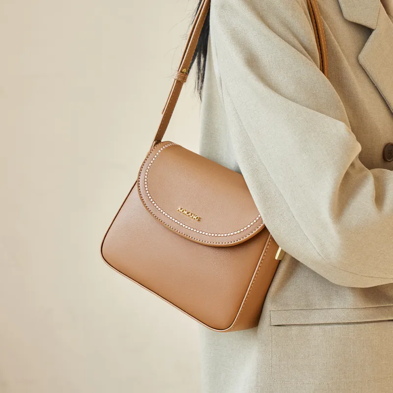 AOKANG Cow Leather Small Square Bag Shoulder Bag Small Size Women's Caramel Coffee/Cream Apricot/Classic Black-6