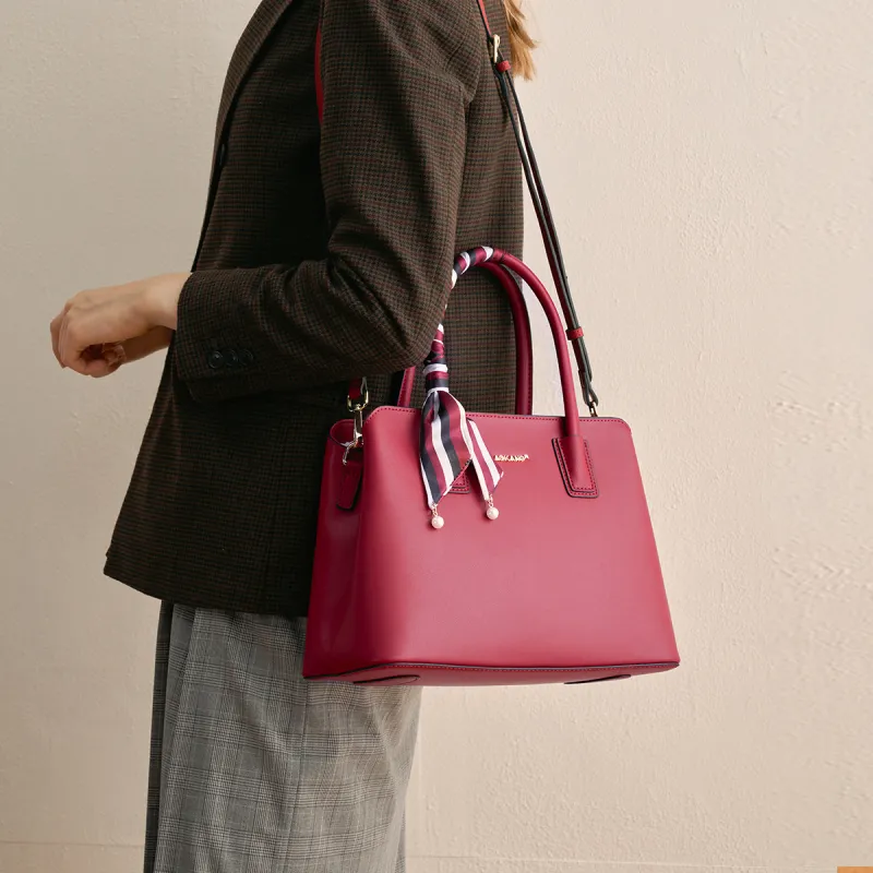 AOKANG Cow Leather Mom Bag, Wedding Bag, Tote Bag, Shopping Bag, Handbag Women's Red/Black/White-5