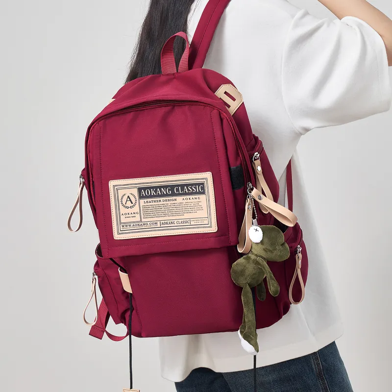 AOKANG Fabric Backpack Canvas Bag For Outdoor Use Large Size Unisex Burgundy/Classic Black-2