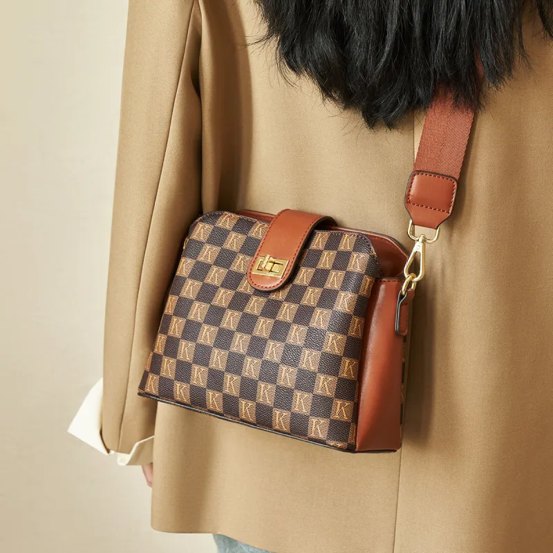 AOKANG PVC With Synthetic Leather Monogram Bag Commute Shoulder Bag, Crossbody Bag Women's Khaki Coffee/Caramel Brown-5