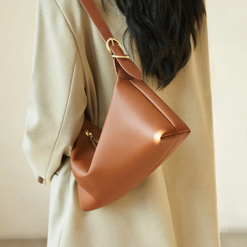 AOKANG Cow Leather Baguette Bag Crossbody Bag Shoulder Bag Large Size Women's Classic Black/Caramel Brown/Cream Apricot-8