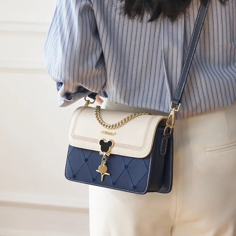 AOKANG Cow Leather Small Square Bag, Underarm Crossbody Bag Small Size Women's Ecru & Blue/Ecru & Green/Ecru & Brown-23