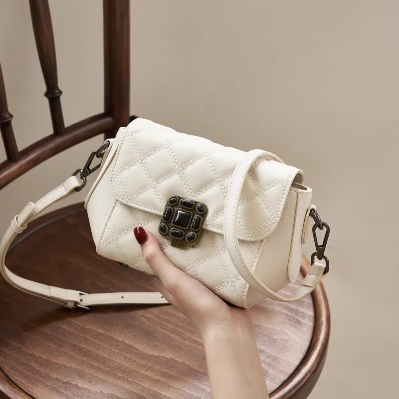 AOKANG Cow Leather Shoulder Bag, Crossbody Bag Regular Women's Elegant White/Classic Black-6