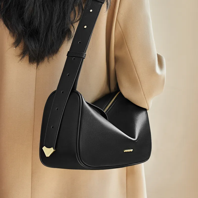 AOKANG Cow Leather With Synthetic Leather Shoulder Bag Women's Classic Black/Caramel Brown/Cream Apricot-2