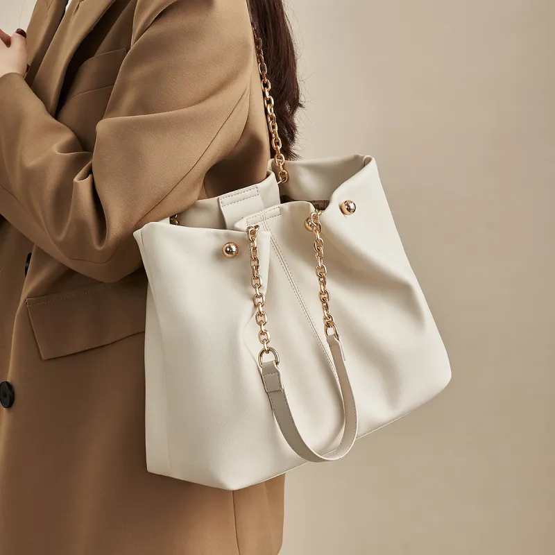 AOKANG Soft Cowhide School Bag Tote Bag Shopping Bag Shoulder Bag Large Size Women's Ecru/Hepburn Black/Apricot Brown-2
