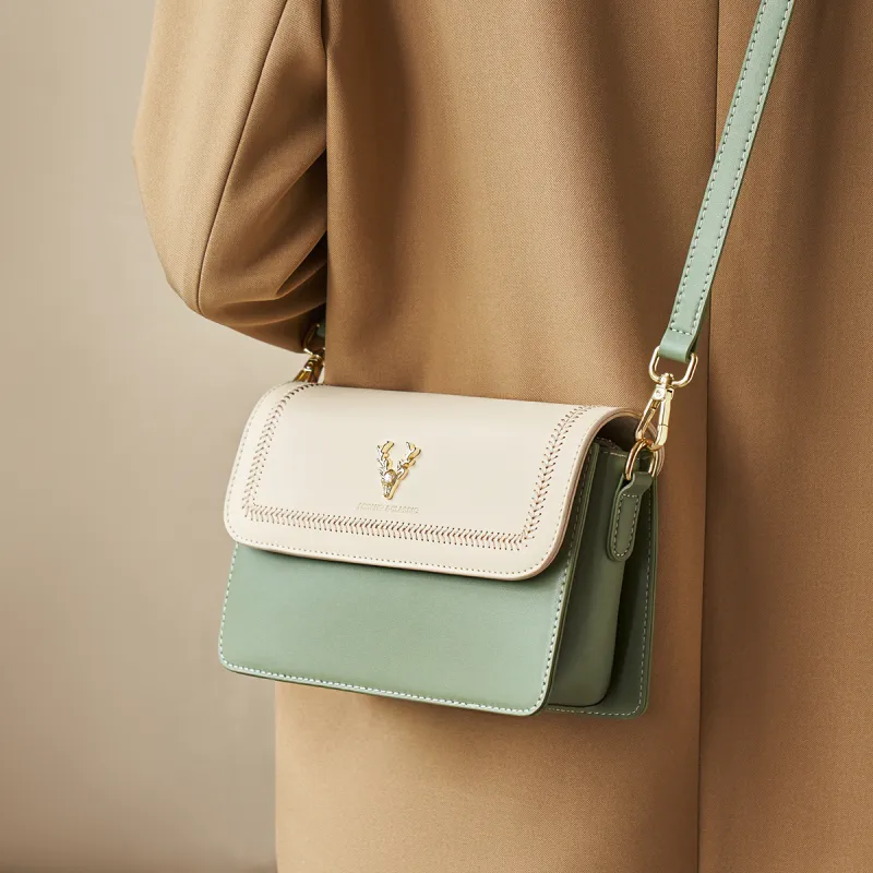 AOKANG Cow Leather Small Square Bag, Underarm Crossbody Bag Small Size Women's Ecru & Blue/Ecru & Green/Ecru & Brown-3