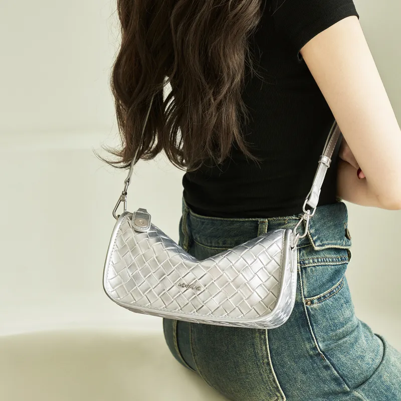 AOKANG Cow Leather Dumpling Bag, Crossbody Bag Small Size Women's Glacier Silver/Moon White/Obsidian Black-1