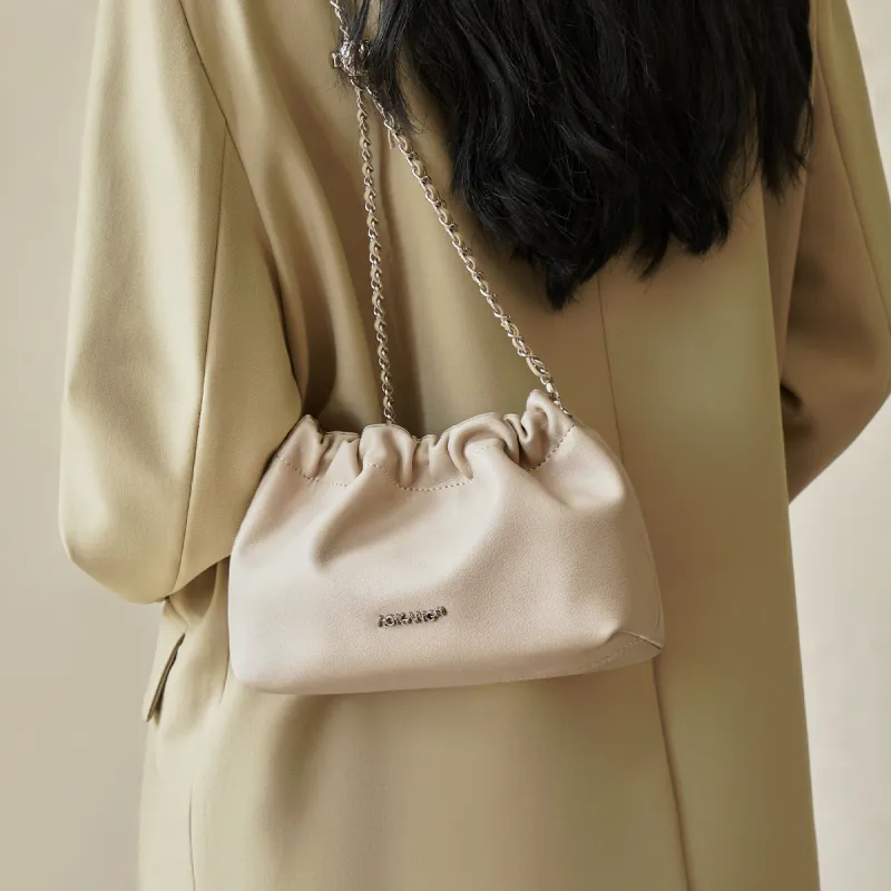 AOKANG Cow Leather Crossbody Shoulder Bag Small Size Women's Cream Apricot/Cookie/Classic Black-3