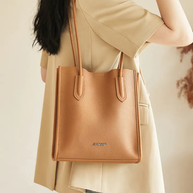 AOKANG Cow Leather Handbag, Shoulder Bag Women's Cookie/Milk Tea/Classic Black-2