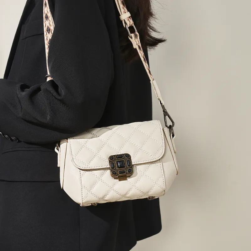 AOKANG Cow Leather Shoulder Bag, Crossbody Bag Regular Women's Elegant White/Classic Black-1