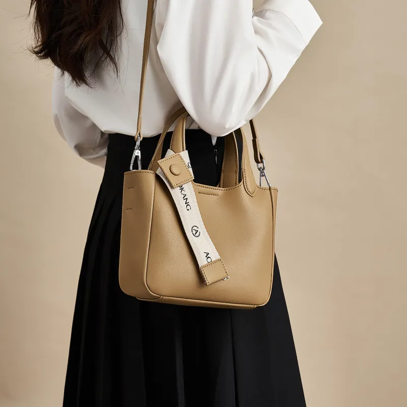 AOKANG Cow Split Leather Bucket Bag, Crossbody Bag, Handbag Regular Women's Cocoa Brown/Hepburn Black/Cream Apricot-10