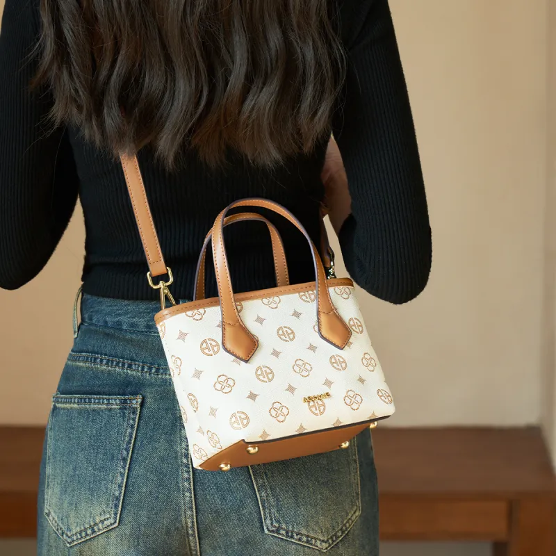 AOKANG PVC Handbag, Shoulder Bag, Bucket Bag, Crossbody Bag, Shoulder Bag Regular Women's Coffee/Ecru-6