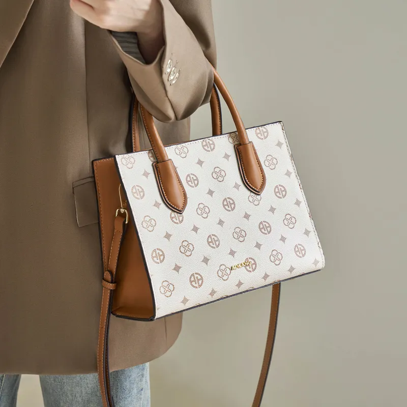 AOKANG PVC And Synthetic Leather Totes Handbags Medium Size Women's Coffee/Ecru-8