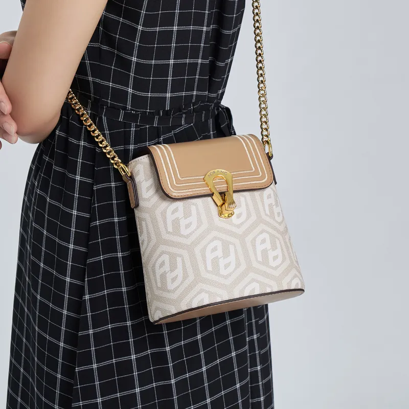 AOKANG PVC Crossbody Shoulder Bag Medium Size Women's Coconut Milk White/Cocoa Coffee-2