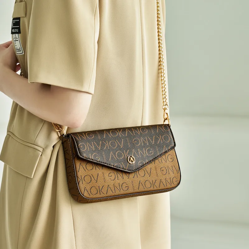 AOKANG PVC Crossbody Bag Shoulder Bag Women's Cocoa Coffee & Tangerine Yellow/Cocoa Coffee & Coconut Milk White-1