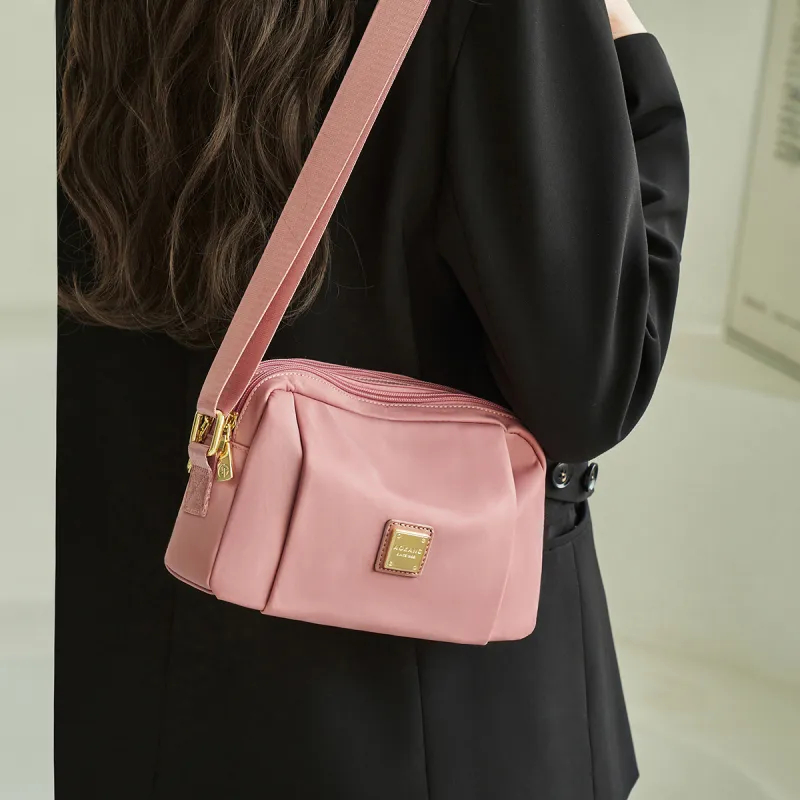 AOKANG Fabric One Shoulder Small Square Bag Small Size Women's Khaki/Dark Pink/Classic Black-6