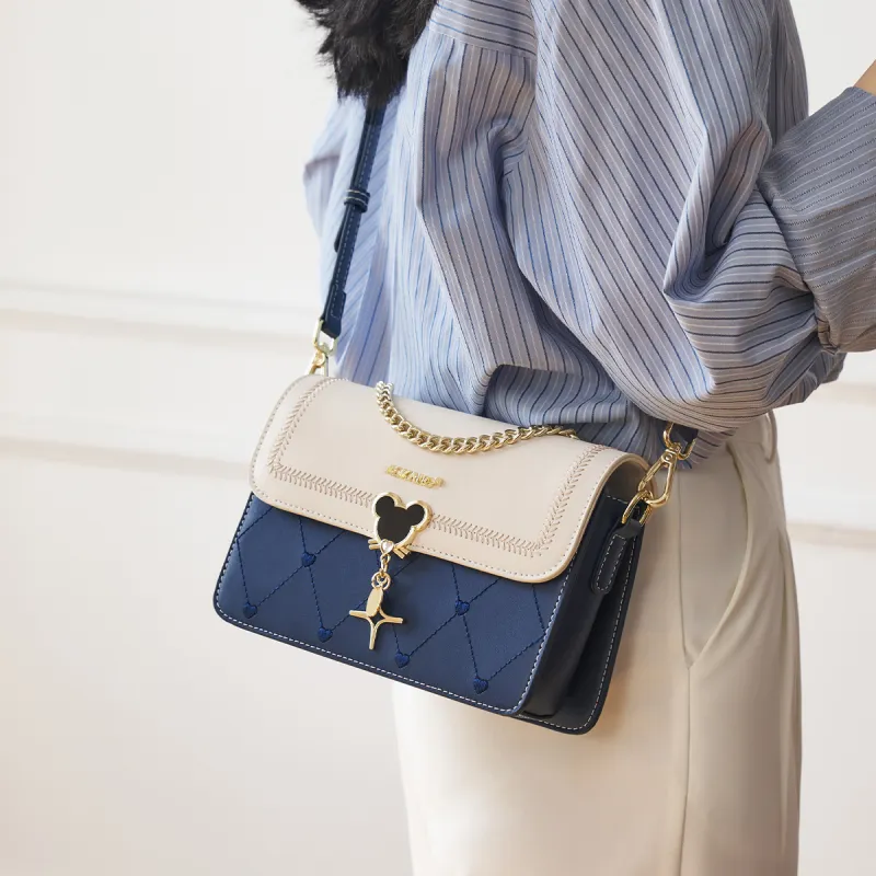 AOKANG Cow Leather Small Square Bag, Underarm Crossbody Bag Small Size Women's Ecru & Blue/Ecru & Green/Ecru & Brown-21
