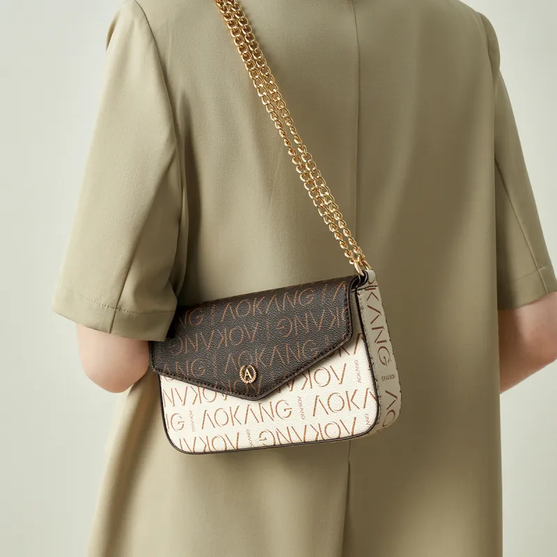 AOKANG PVC Crossbody Bag Shoulder Bag Women's Cocoa Coffee & Tangerine Yellow/Cocoa Coffee & Coconut Milk White-4