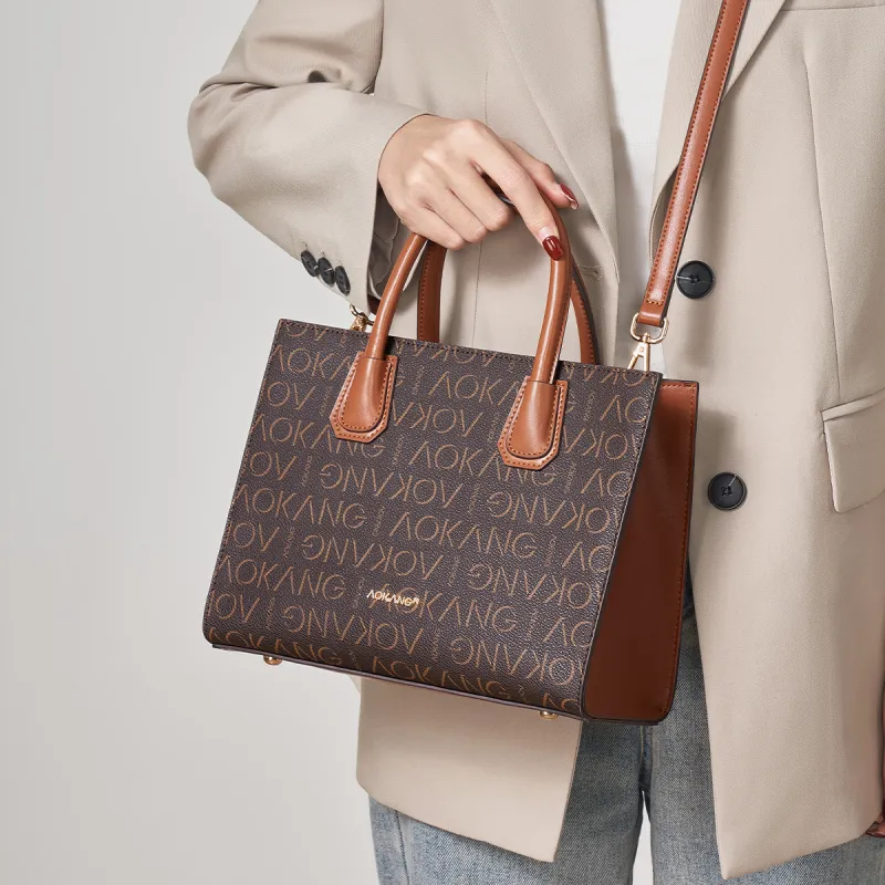 AOKANG PVC Crossbody Bags Totes Mom Bag Tote Bag Shopping Bag Shoulder Bags Handbags Medium Size Women's Khaki Coffee-12