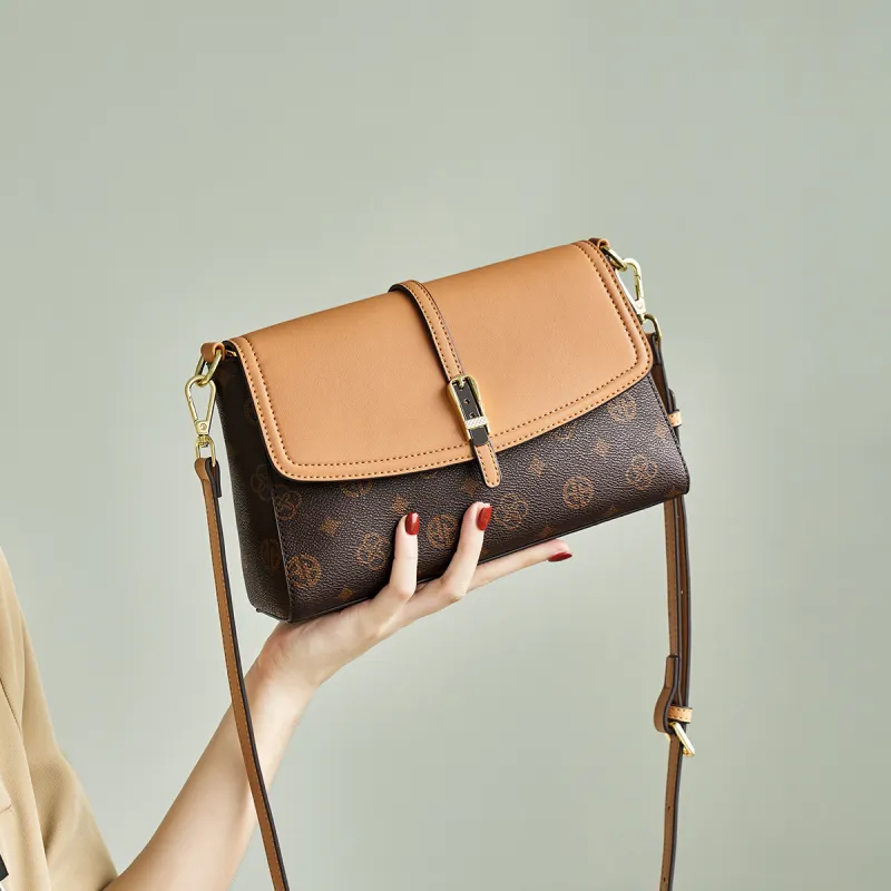 AOKANG PVC Mom Bag Shoulder Bag Small Square Bag Shoulder Bag Women's Coffee/Ecru-1