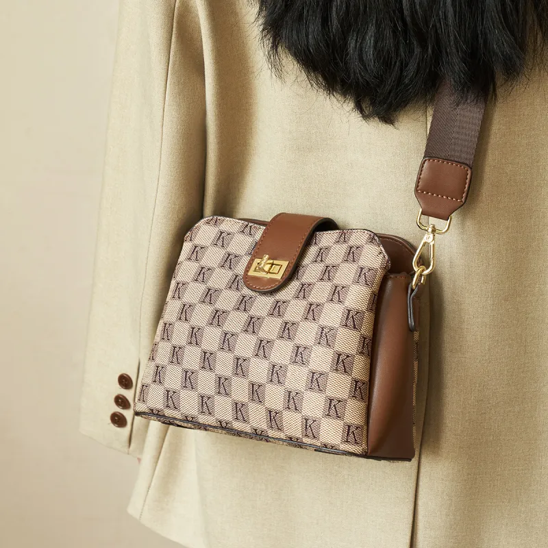 AOKANG PVC With Synthetic Leather Monogram Bag Commute Shoulder Bag, Crossbody Bag Women's Khaki Coffee/Caramel Brown-2