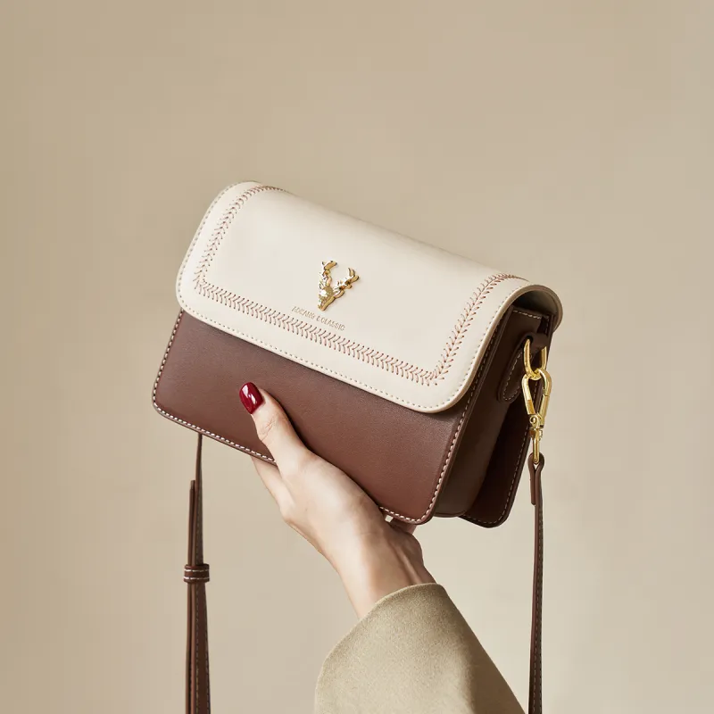 AOKANG Cow Leather Small Square Bag, Underarm Crossbody Bag Small Size Women's Ecru & Blue/Ecru & Green/Ecru & Brown-12