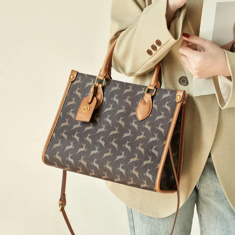 AOKANG PVC Tote Bag, Shopping Bag, Shoulder Bag, Handbag Large Size Women's Cocoa Coffee/Nut Apricot-2