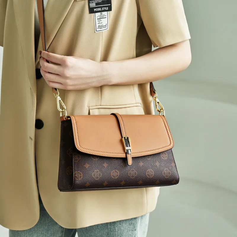 AOKANG PVC Mom Bag Shoulder Bag Small Square Bag Shoulder Bag Women's Coffee/Ecru-4