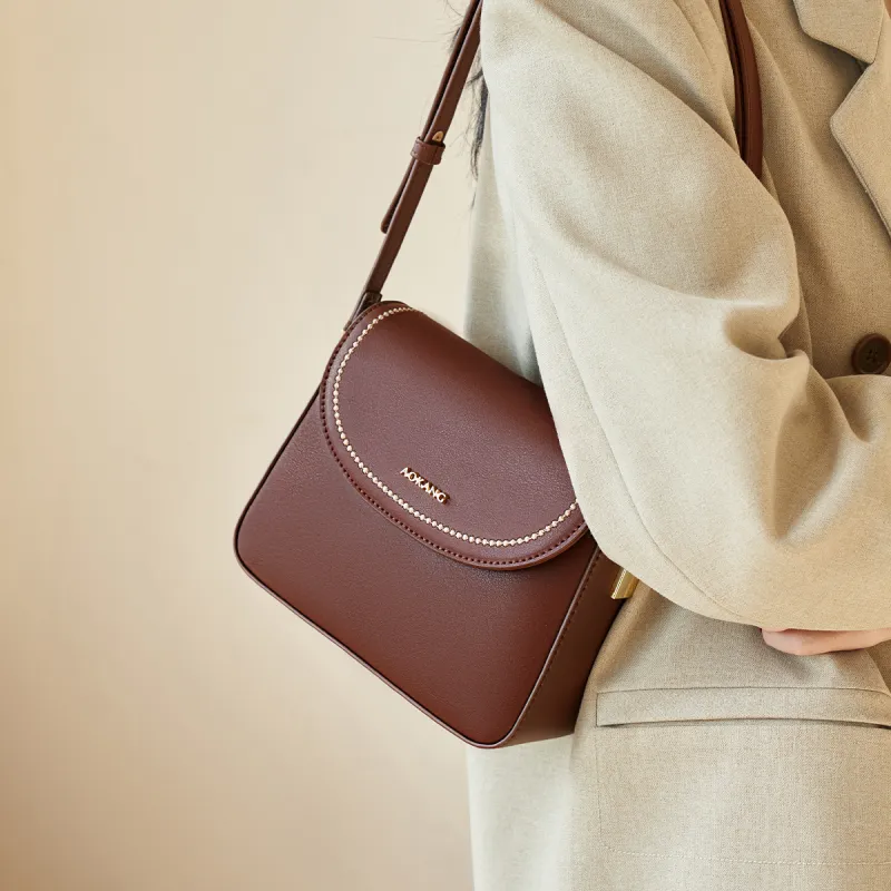 AOKANG Cow Leather Small Square Bag Shoulder Bag Small Size Women's Caramel Coffee/Cream Apricot/Classic Black-2