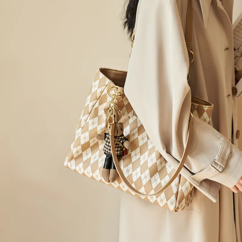AOKANG PVC Tote Bag, Shopping Bag, Commute Bag, Schooling Bag, Shoulder Bag Large Size Women's Black/Cream Apricot-1