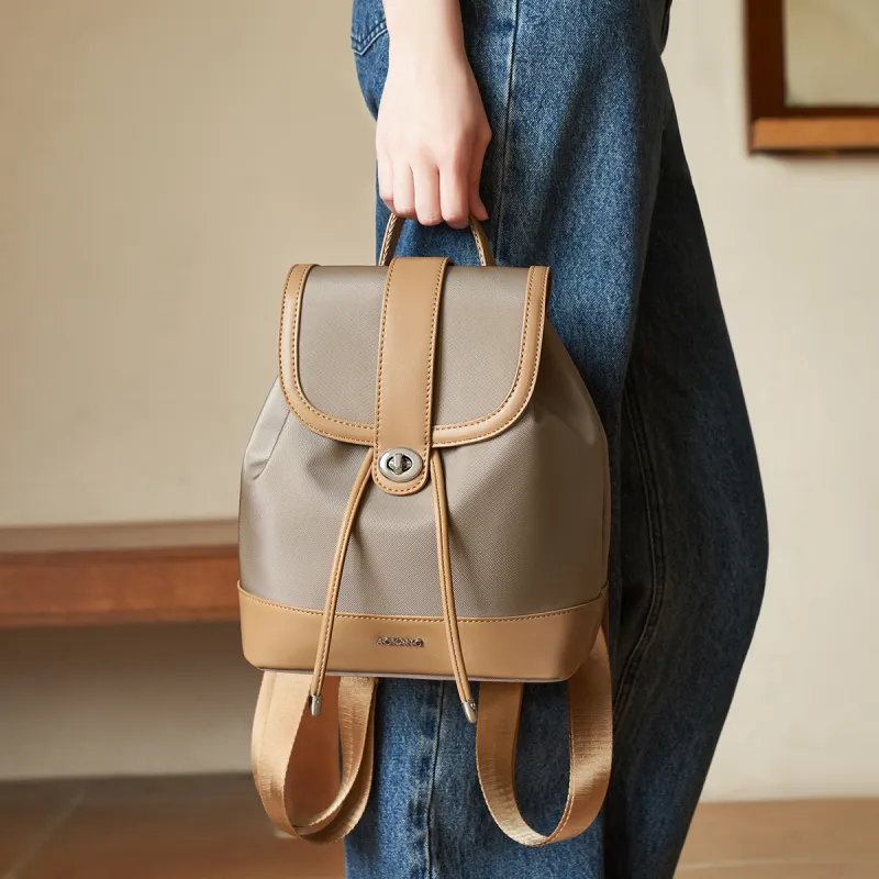 AOKANG Fabric, Synthetic Leather Backpack Commuter Bag Handbag Regular Women's Khaki/Classic Black-3