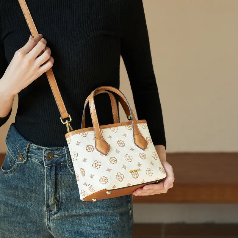 AOKANG PVC Handbag, Shoulder Bag, Bucket Bag, Crossbody Bag, Shoulder Bag Regular Women's Coffee/Ecru-7