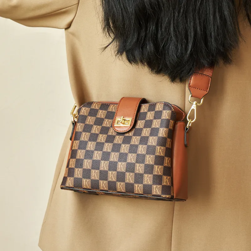 AOKANG PVC With Synthetic Leather Monogram Bag Commute Shoulder Bag, Crossbody Bag Women's Khaki Coffee/Caramel Brown-6