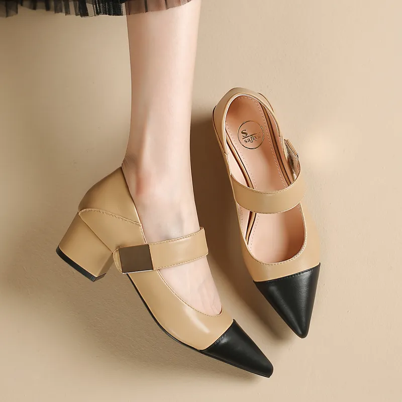 Safiya Chunky Heel High Heels 5cm Women's Apricot-2