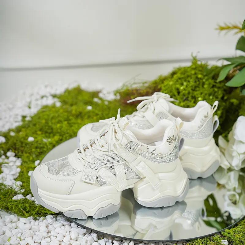 Safiya Happy Diamond Breathable Height Increasing Low-Top Chunky Sneakers Unisex-2
