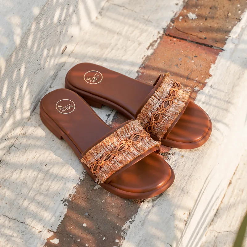 Safiya Rubber Sole Quiet Slide Slippers Women's Brown-4