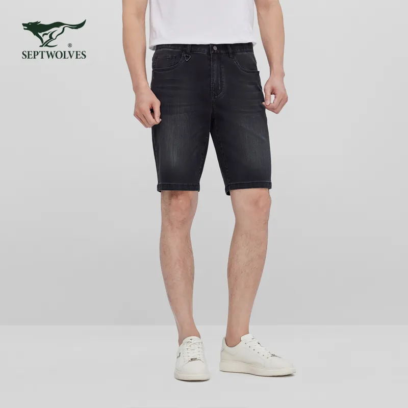 SEPTWOLVES Denim Shorts Unisex Black Gray-1