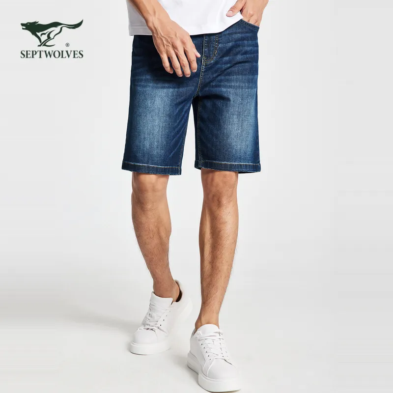 SEPTWOLVES Denim Shorts Unisex Medium Blue-1