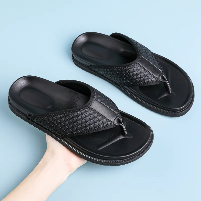HD Rubber Sole Abrasion Resistant Slip Resistant Quick Dry Flip Flops Men's Black-3