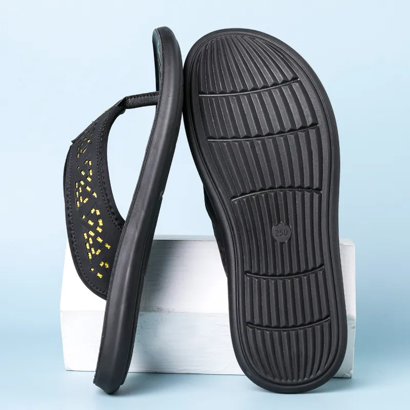 HD Abrasion Resistant Slip Resistant Quick Dry Flip Flops Men's Black Yellow-3