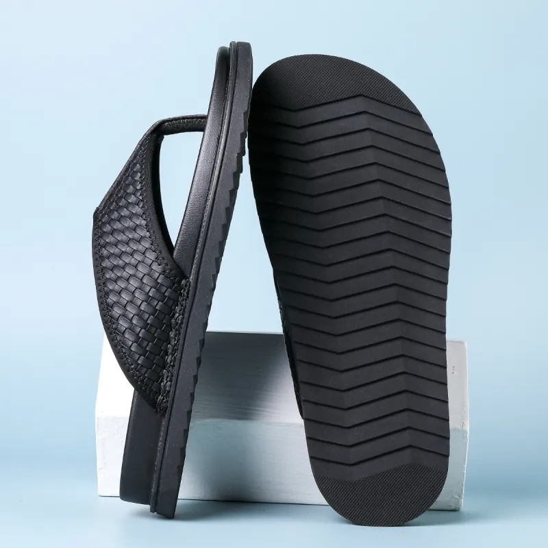 HD Rubber Sole Abrasion Resistant Slip Resistant Quick Dry Flip Flops Men's Black-4