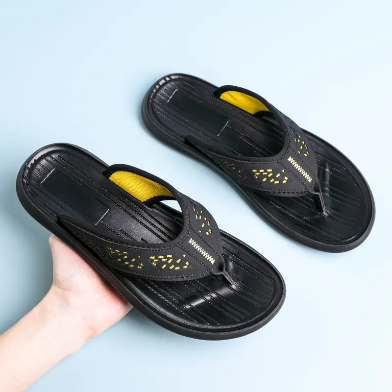 HD Abrasion Resistant Slip Resistant Quick Dry Flip Flops Men's Black Yellow-4