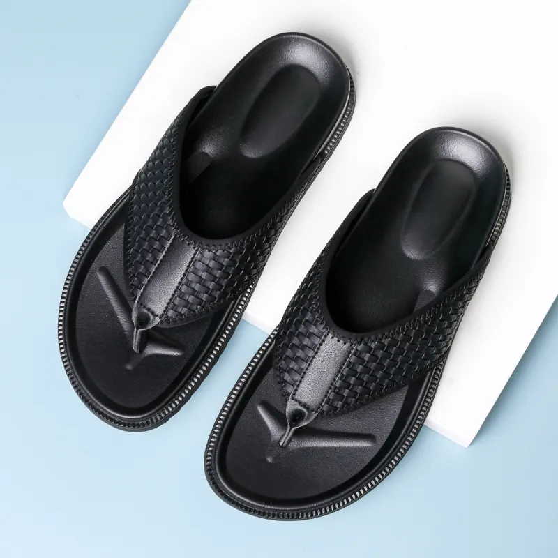 HD Rubber Sole Abrasion Resistant Slip Resistant Quick Dry Flip Flops Men's Black-2
